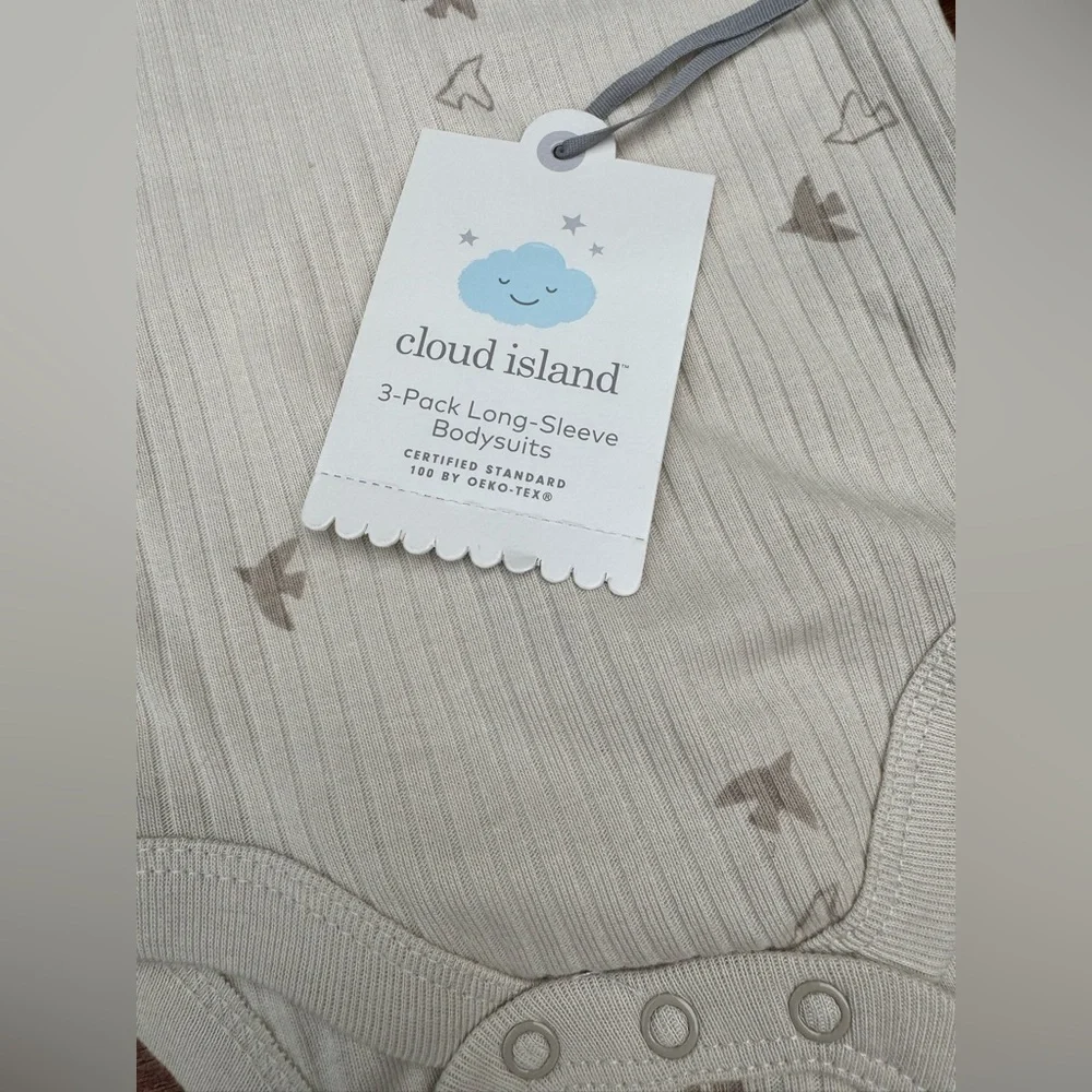 Cloud Island Cream, Tan, and Yellow Baby Bodysuit Trio Size 0-3 Months, NWT